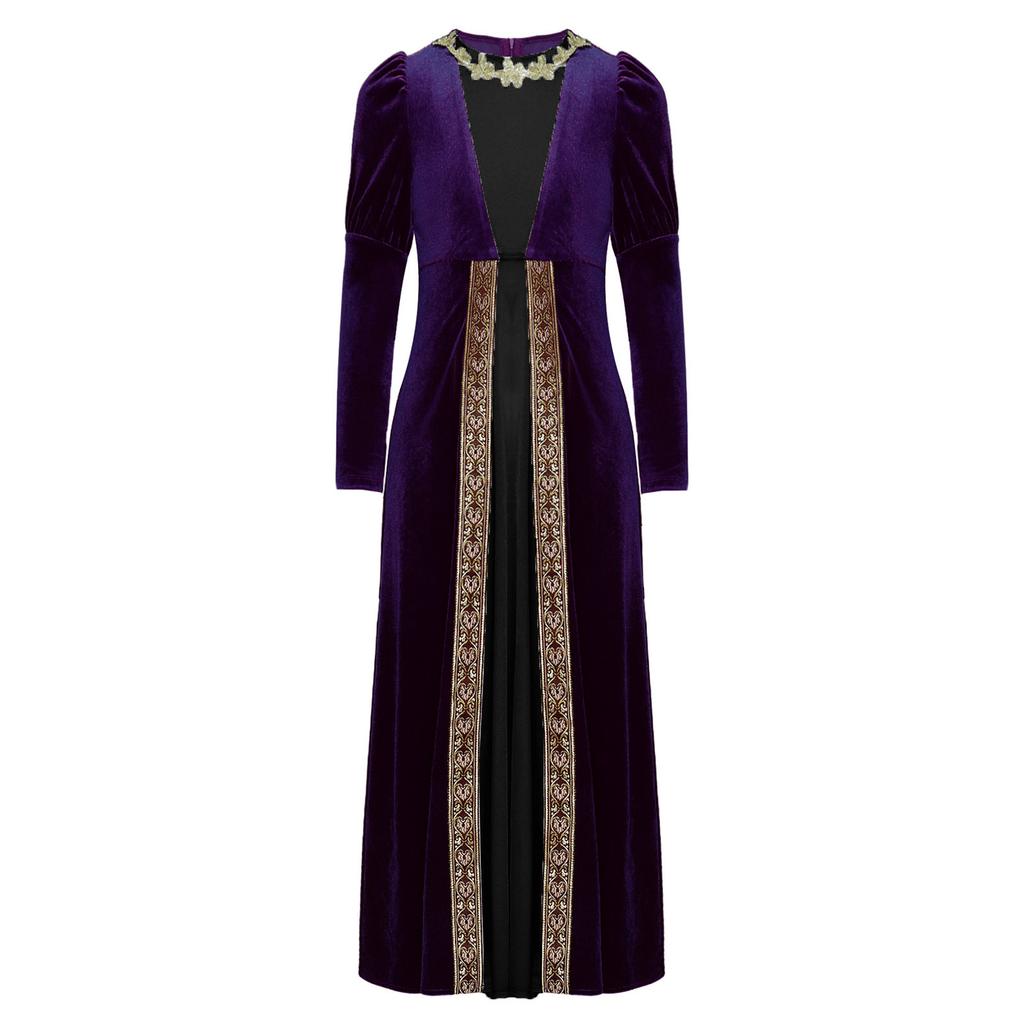 Mädchen Renaissance Prinzessinnenkleid Samt Langarm Goldene Blumenflicken Mittelalter Retro Partykostüm