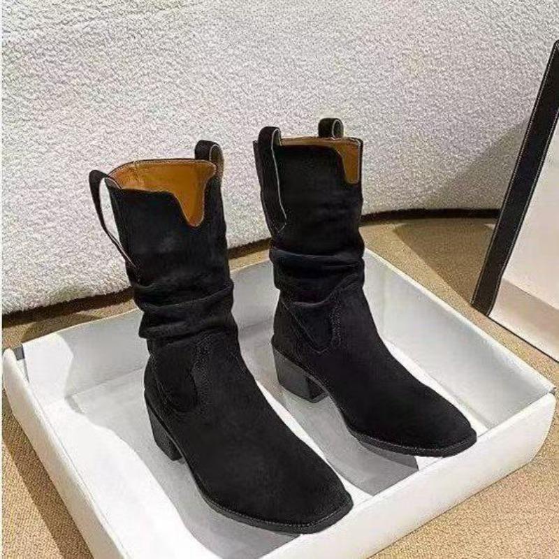 Autumn Good-looking and Thin Fashion Boots Retro Stacking Boots Thick Heel Medium Tube Martin Boots Western Cowboy Boots