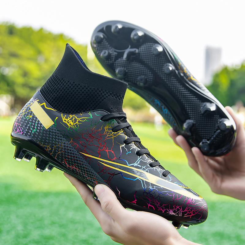 Autumn New High Top Football Shoes with Broken Nails Black Camo Large Size Boys' Adult Professional Training Football Shoes