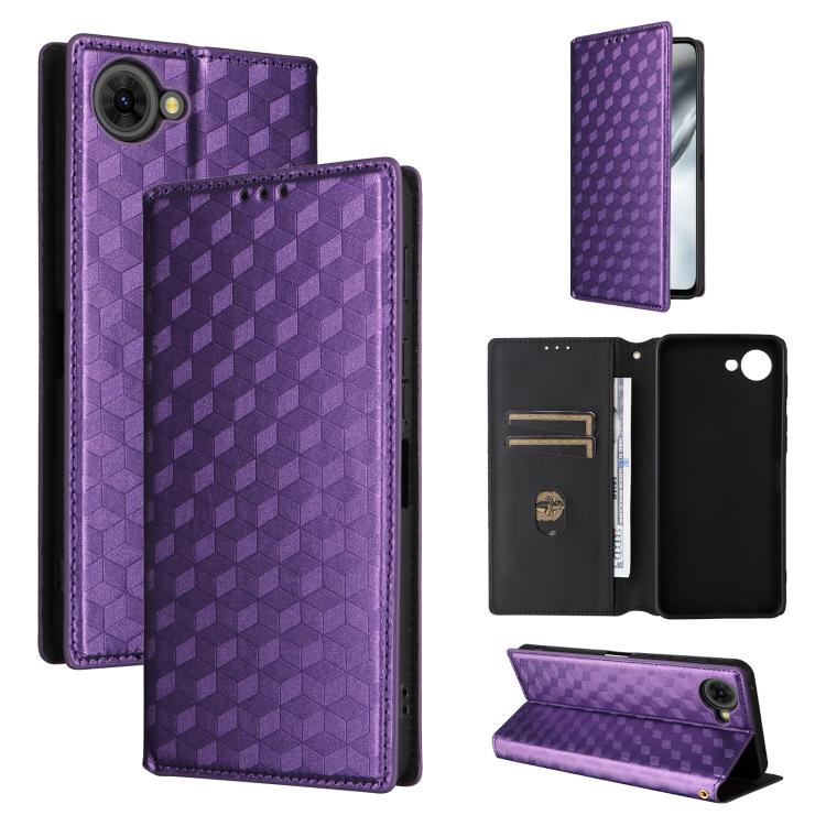 Cubic Grid Texture Flip Leather Phone Case