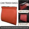 Car Leather Garbage Storage Bag Rear Seat Back Hanging Magnetic Folding Storage Bag Car Interior Supplies