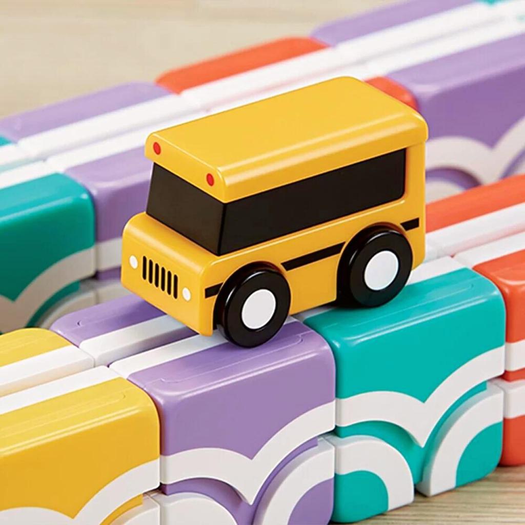 Qbi Happy School Bus, 12 Building Blocks, 1 Bus, Includes Online Challenge Cards, Educational Toy for Ages 1+