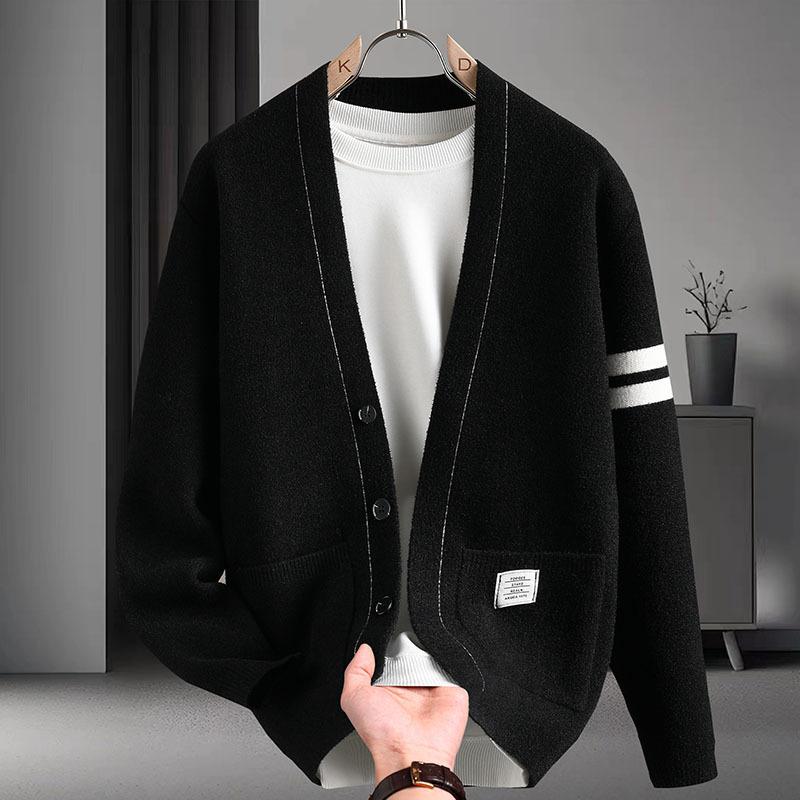 

Осенний вязаный кардиган мужской свободный плащ ins трендовая верхняя одежда свитер универсальный мужской топ 4XL чёрный