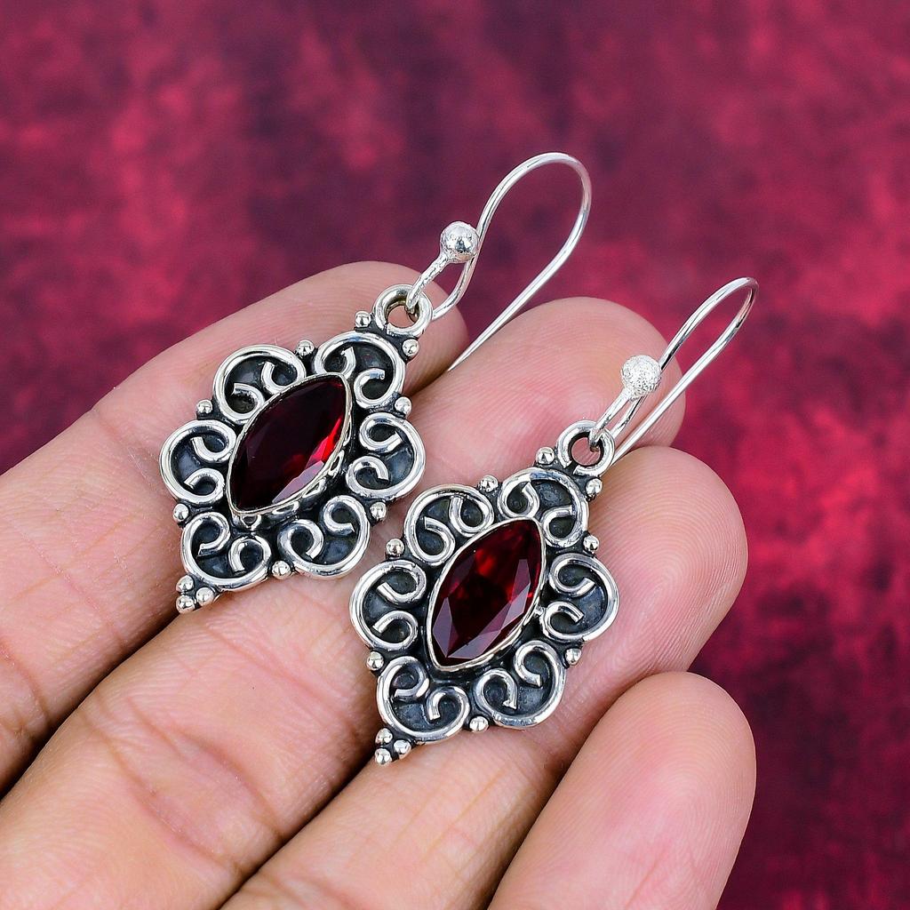 Granat-Ohrringe, 925er Sterlingsilber-Edelsteinschmuck, Handgefertigte Ohrringe, Für Thanksgiving