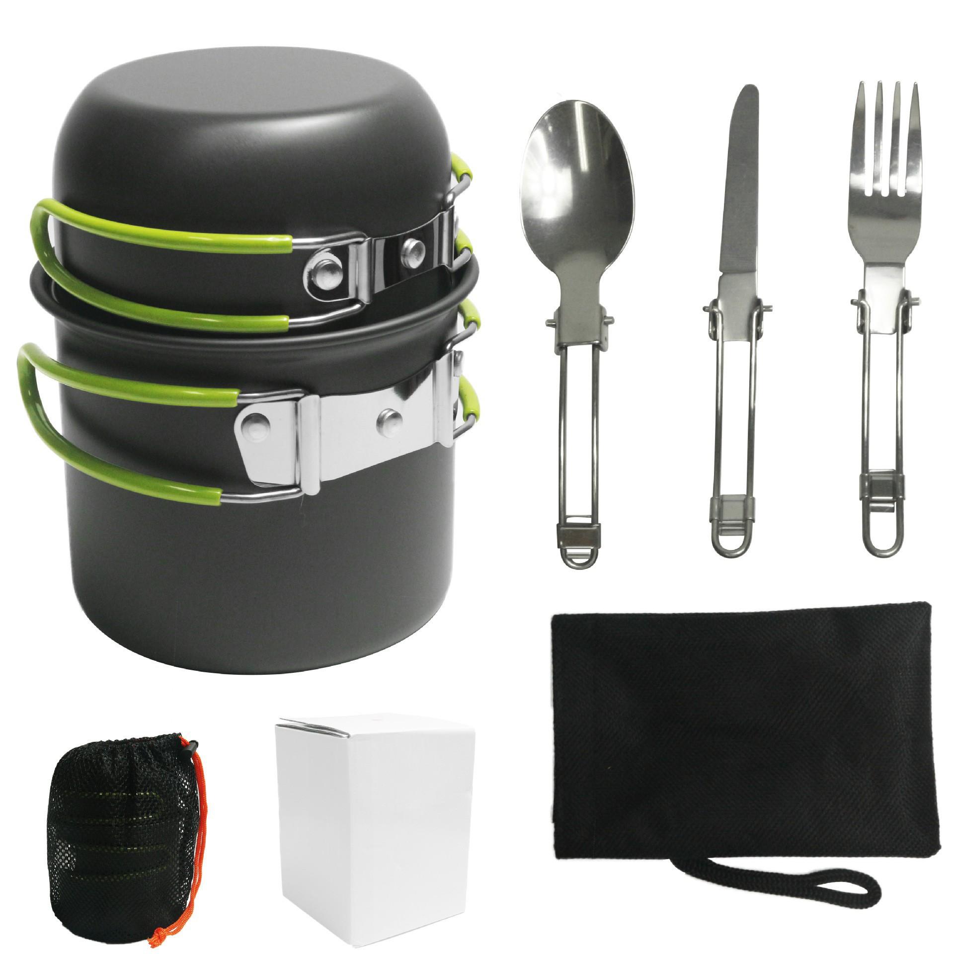 A Complete Set Of Outdoor Cookware, Outdoor Set Of Pots For 1-2 People, Portable Camping Cookware, With Tableware Ds-101