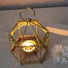 62KD Hexagonal Metal Holder Hollowed Iron Candlestick Hanging Lanterns