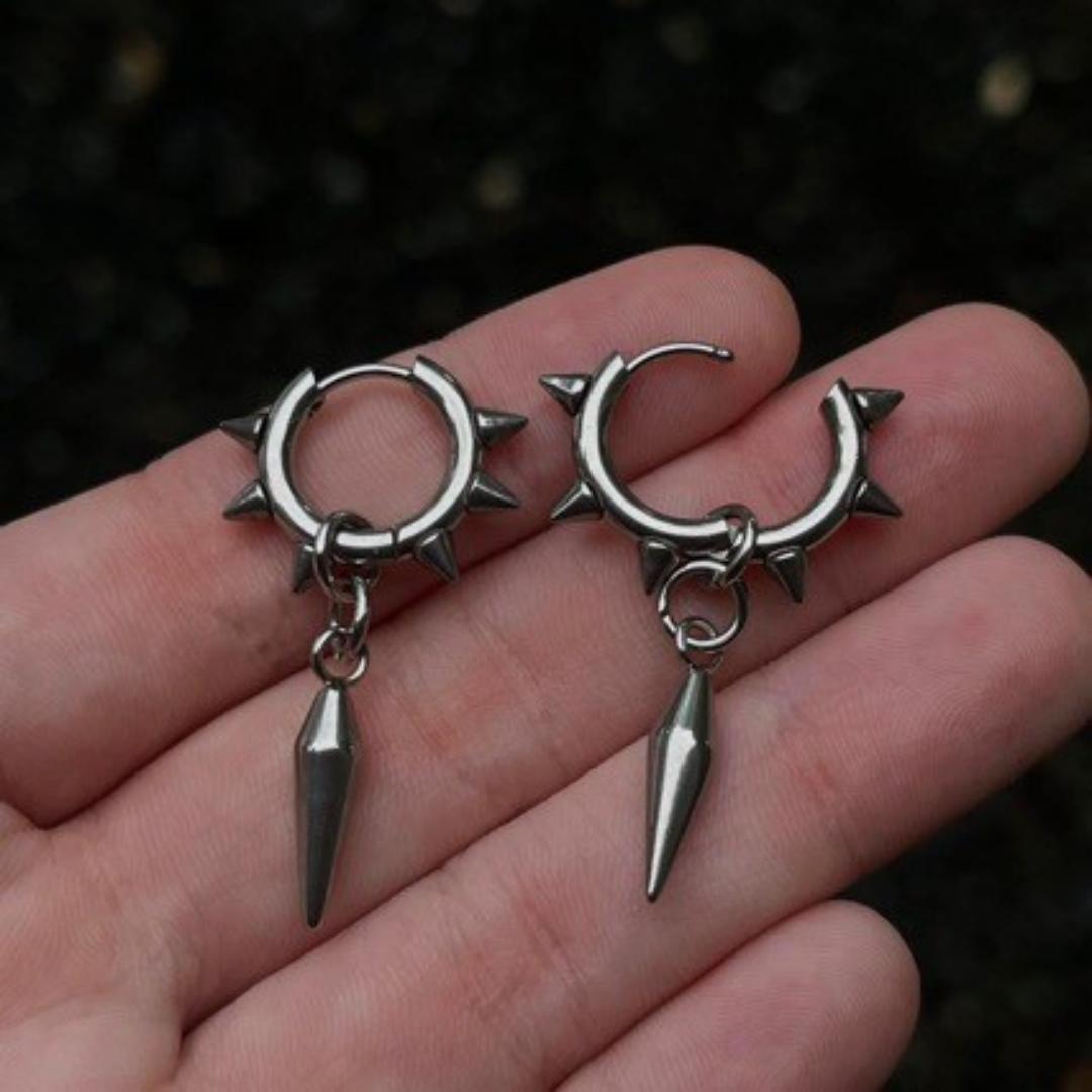 

Hip Hop Punk Sliver Color Star Pointed Cone Pendant Stainless Steel Thorn Hoop Earrings for Women Men Trendy Personality Jewelry