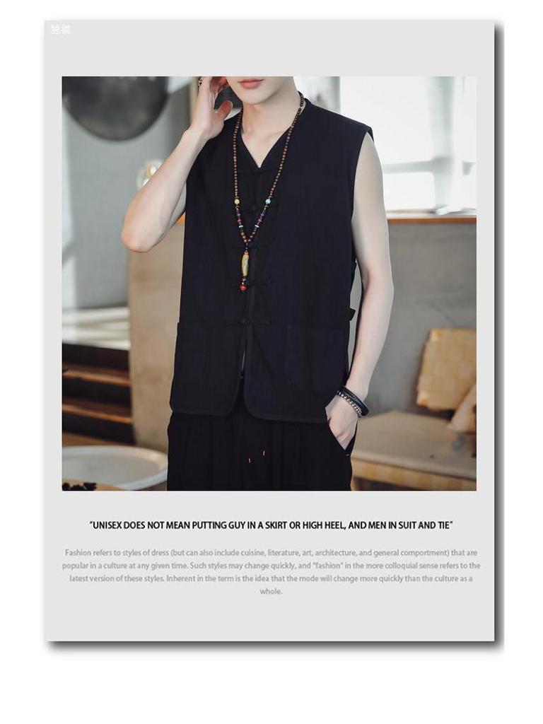 Men's Retro Linen-Cotton Sleeveless Waistcoat - Chinese Style Buttoned Vest