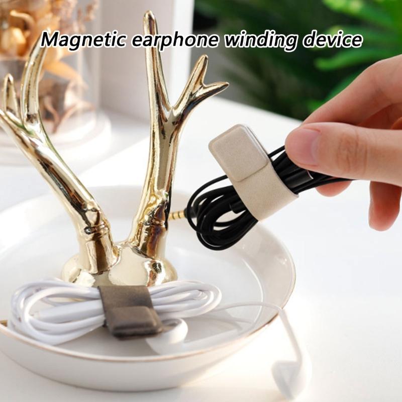 Portable Magnetic Earphone Cord Holder Leather Wrap For Fast Organization Intertwist Prevention And Easy Storage