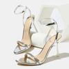 Fashion Crystal Rhinestone Women Sandals Summer Open Toe Silver High Heels Wedding Prom Shoes Sexy Ankle Strap Sandalias
