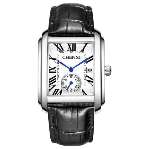 Men's Leather Watch, Seiko Replica Watch: Stylish Square Dial Watch with Roman Numerals, Adjustable Leather Strap, Silver