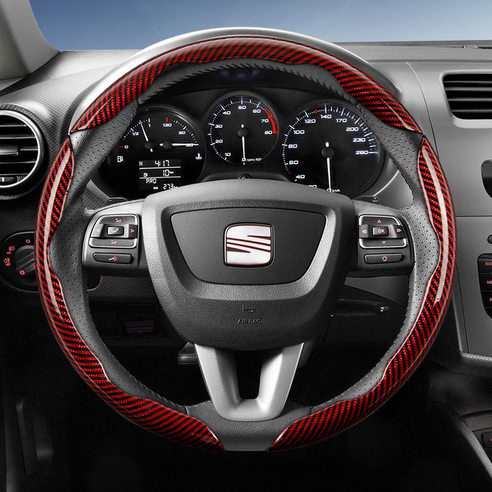 Suitable for Seat Carbon Fiber Texture Steering Wheel Cover with Segmented Quick-Release Design, Durable, for Models Such As Ibiza, Arona, Leon,