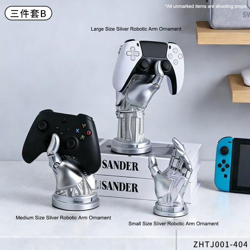 

Creative Silver Robotic Arm Ornamnet Set Game Controller Desktop Stand Headphone Stand Home Decoration Gift for Friends