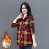 Women's Autumn Velvet Long Sleeved Warm Shirt, Middle-aged Mother's Plus Size Casual Plaid Jacket