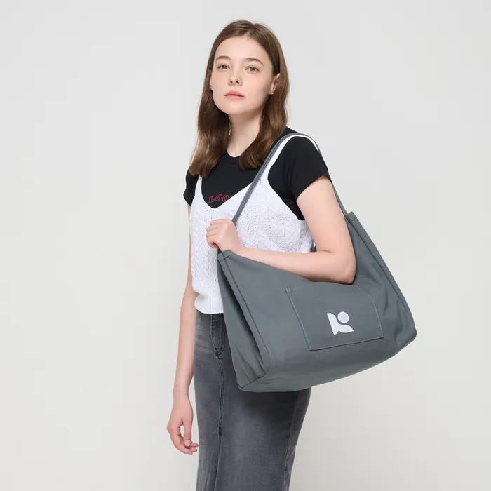 Canvas Pocket Tote Shoulder Bag (Charcoal)