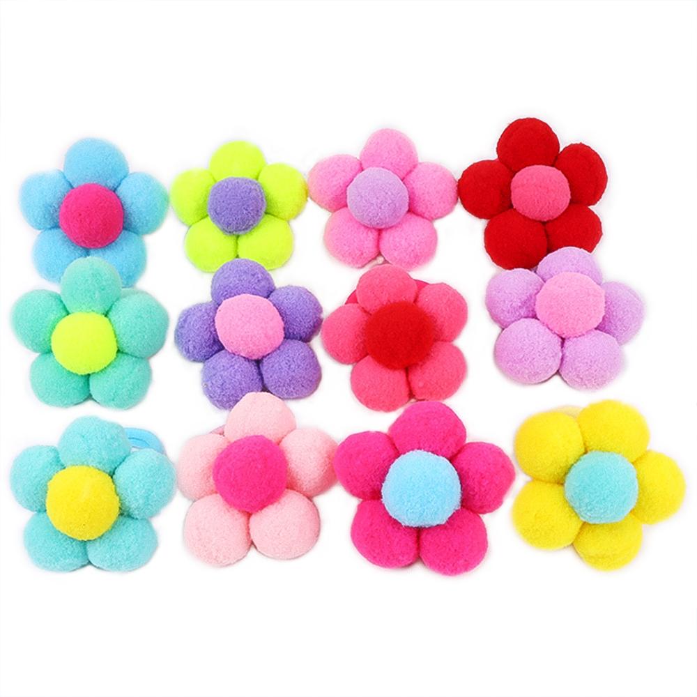 2pcs New Fur Flower Elastic Girl Womens Ponytail Holders Plush Ball Hair Ring Elastic Hair Rope Hair Tie Accessories Pompom