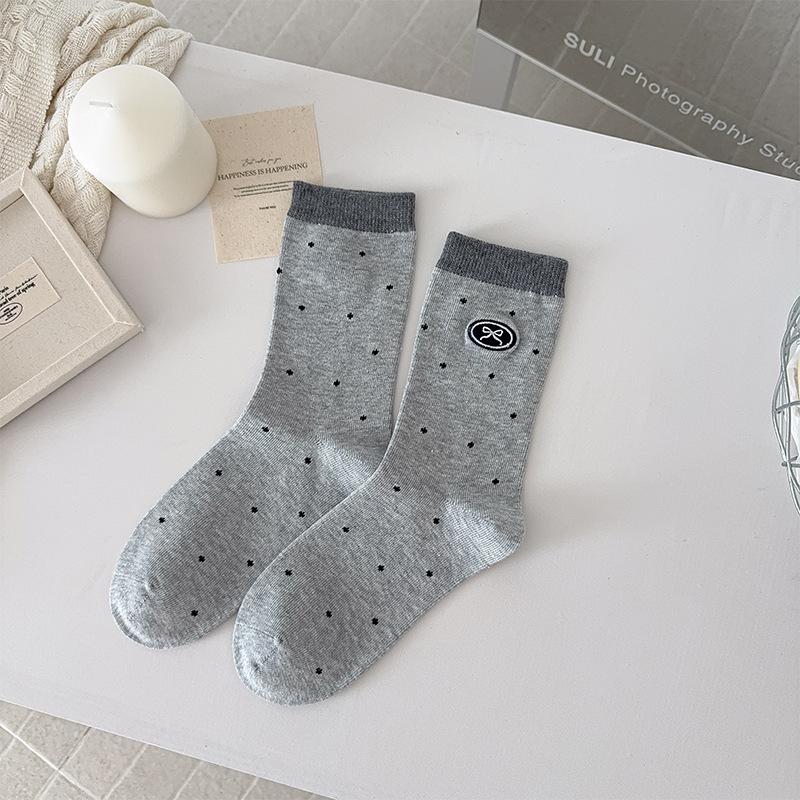 Boneless Polka Dot Socks Cotton Socks White Medium Tube Socks Autumn Tide Cute Embroidered Bow Stockings
