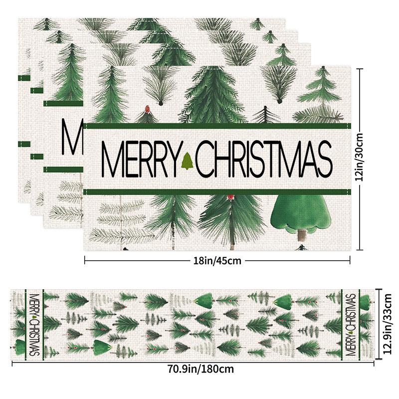 5Pcs Christmas Buffalo Plaid Placemats And Table Runner Set Cute Snowman Print Heat Resistant For Christmas Decoration