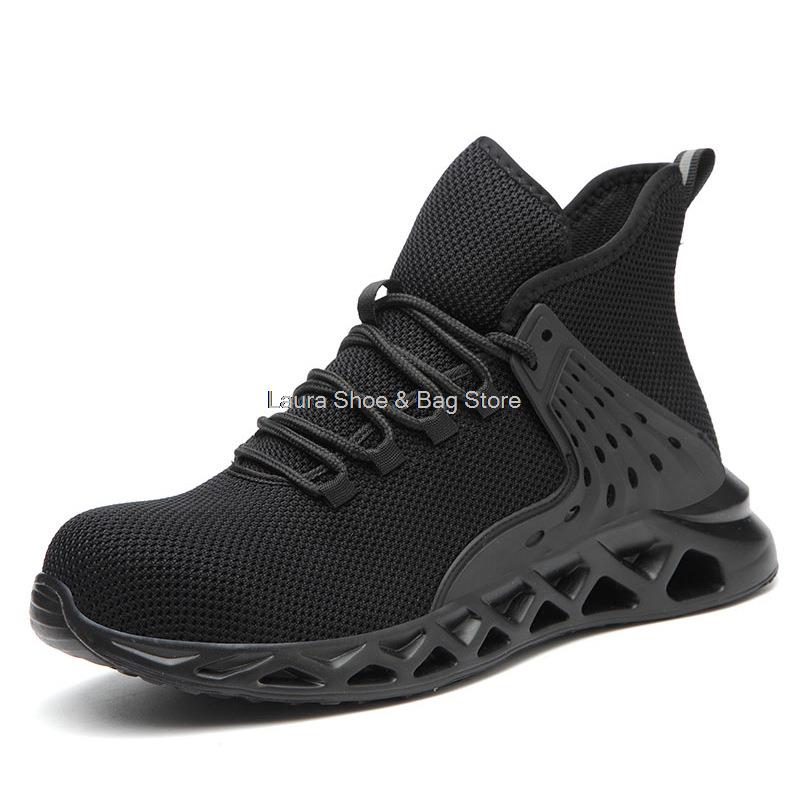 Fashion High Top Men Safety Shoes Mesh Breathable Steel Toe Work Shoes Man Constrcution Safety Boots Anti-smash Anti-odor Male Work Boot