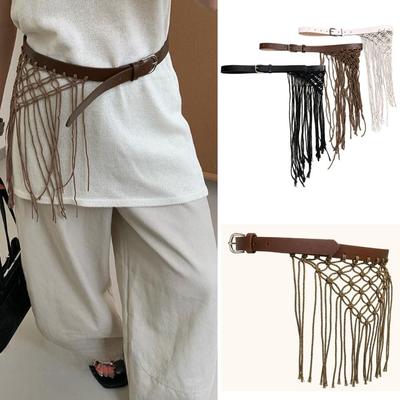 PU Leather Waist Strap Tassels Ornaments Hiphop Jeans Belt Punk Belt  Waist Decorate Accessories