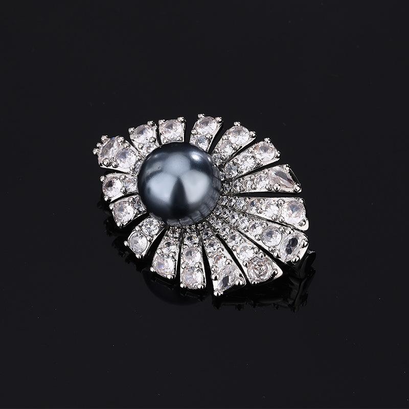 Jewelry Copper Bottom Plated Gray Pearl Simple Brooch Set 14-12Mm