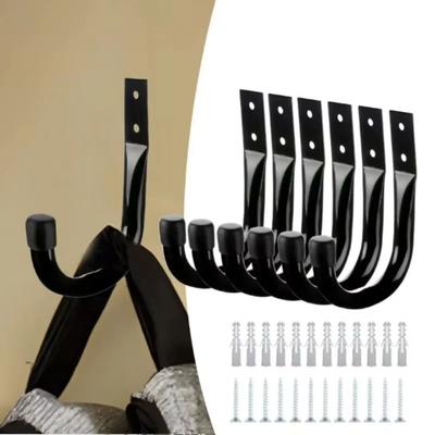 2Sets Heavy Duty Garage J-shaped Hook with Screws Wall-mounted Bicycle Hook Door Wall Storage Racks