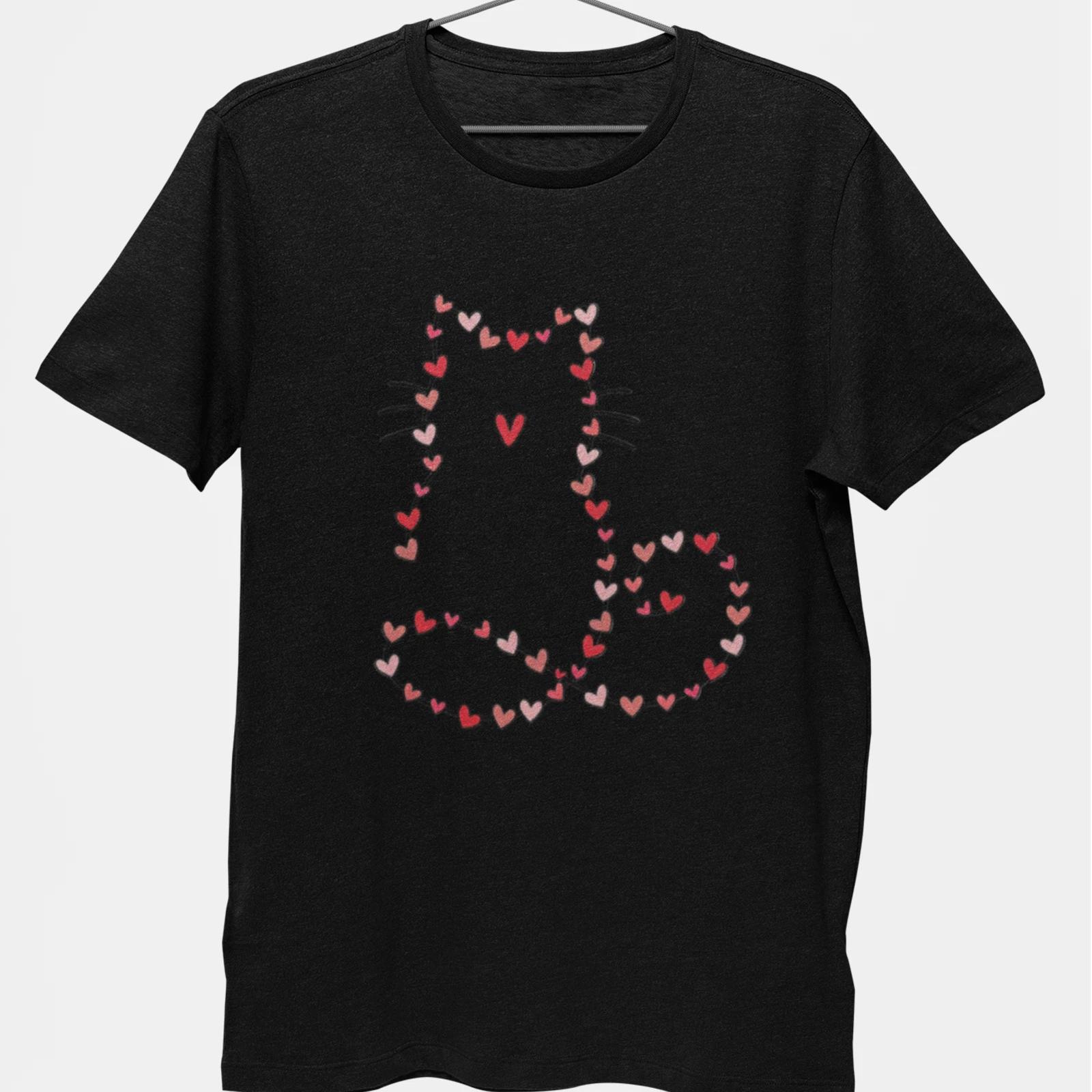 Cute Cat Heart Outline T-Shirt Love Kitty Valentine Graphic Tee Unisex L