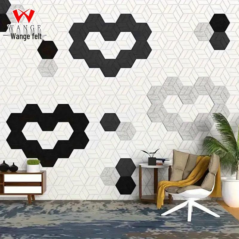 Sexkantiga Ljudabsorberande Paneler i Polyesterfiber - Flamskyddad Brusreducering för Vardagsrum, Sovrum, KTV