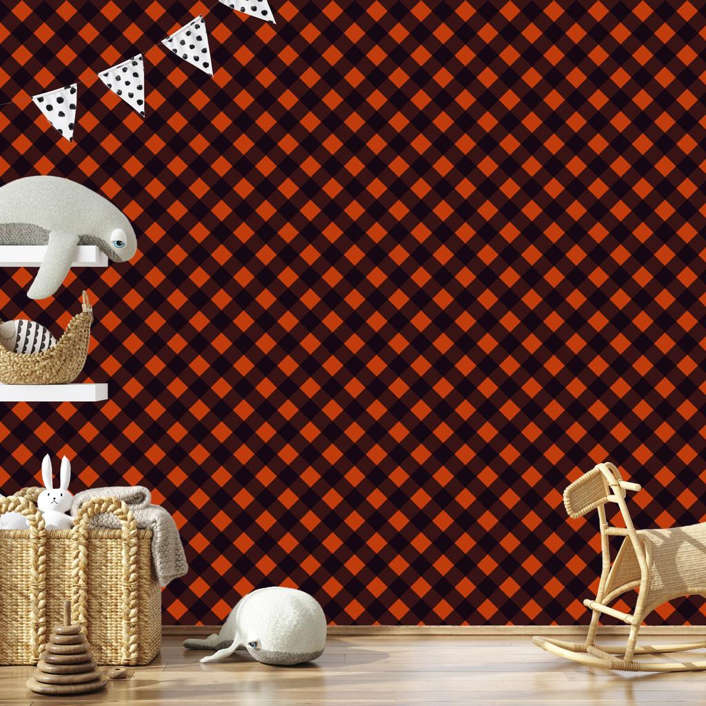 Halloween Plaid Wallpaper Burgundy and Red for Living Room and Bedroom 50x1000