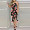 Fashion Women's Loose Sexy Prints One Shoulder Irregular  Ruffle Hip Dress