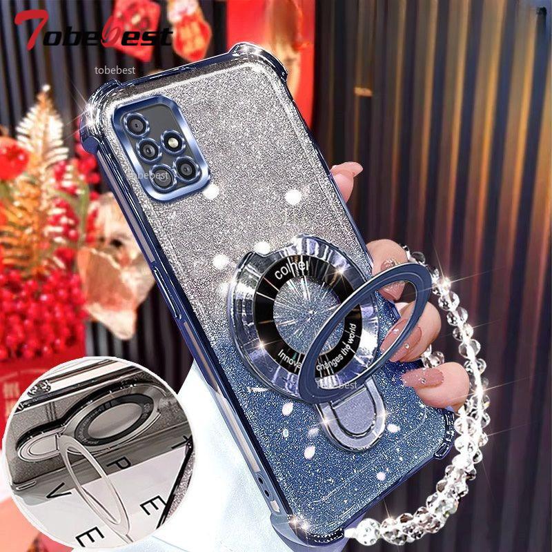 Glitter Plating Shockproof Case For Samsung Galaxy A51 A71 A21S A20 A30 A50 A70 A10S A20S 4G Magnetic Holder Bracelet Cover