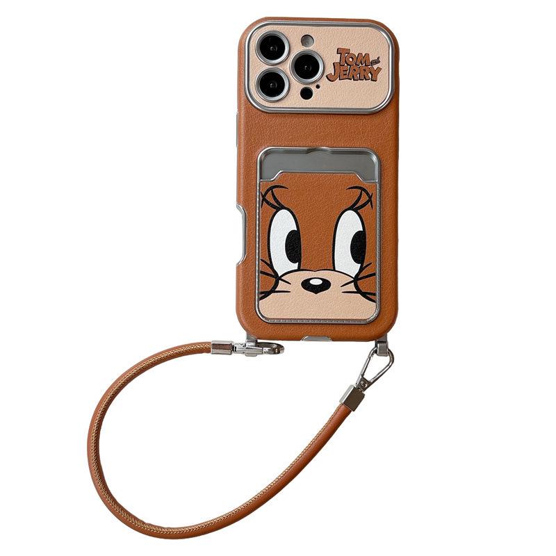 Cartoon Mouse Leather Card Holder Lanyard for iPhone 15/16/17 Pro Max