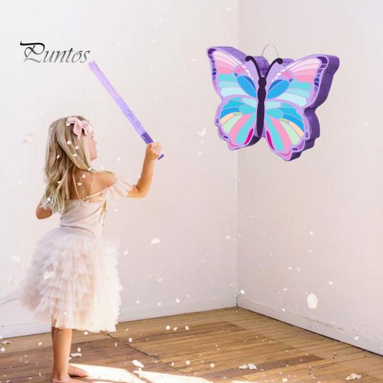 Butterfly Pinata Kids Pull String Pinata with Stick Blindfold Confetti for Girls Interactive Birthday Party Supplies for Photo Prop Candy Holder