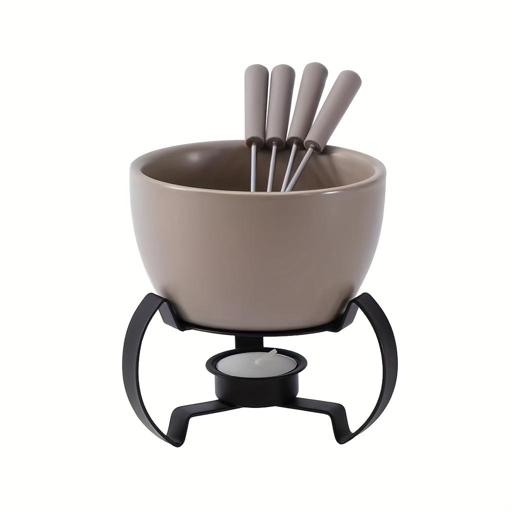 Porcelain Hot Pot Set Chocolate,Cheese Fondue with Candle Holder Kitchen Accessories for Dessert Service