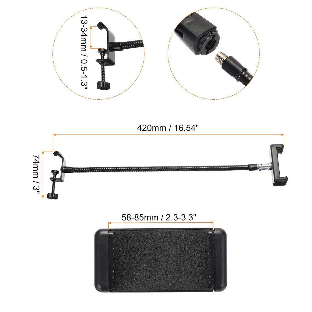 PATIKIL 18.5" Gooseneck Desk Microphone Stand with Clip, Flexible Arm, Desktop Microphone Stand for Singing and Speech, 38" to 58" Phone Clip, Black