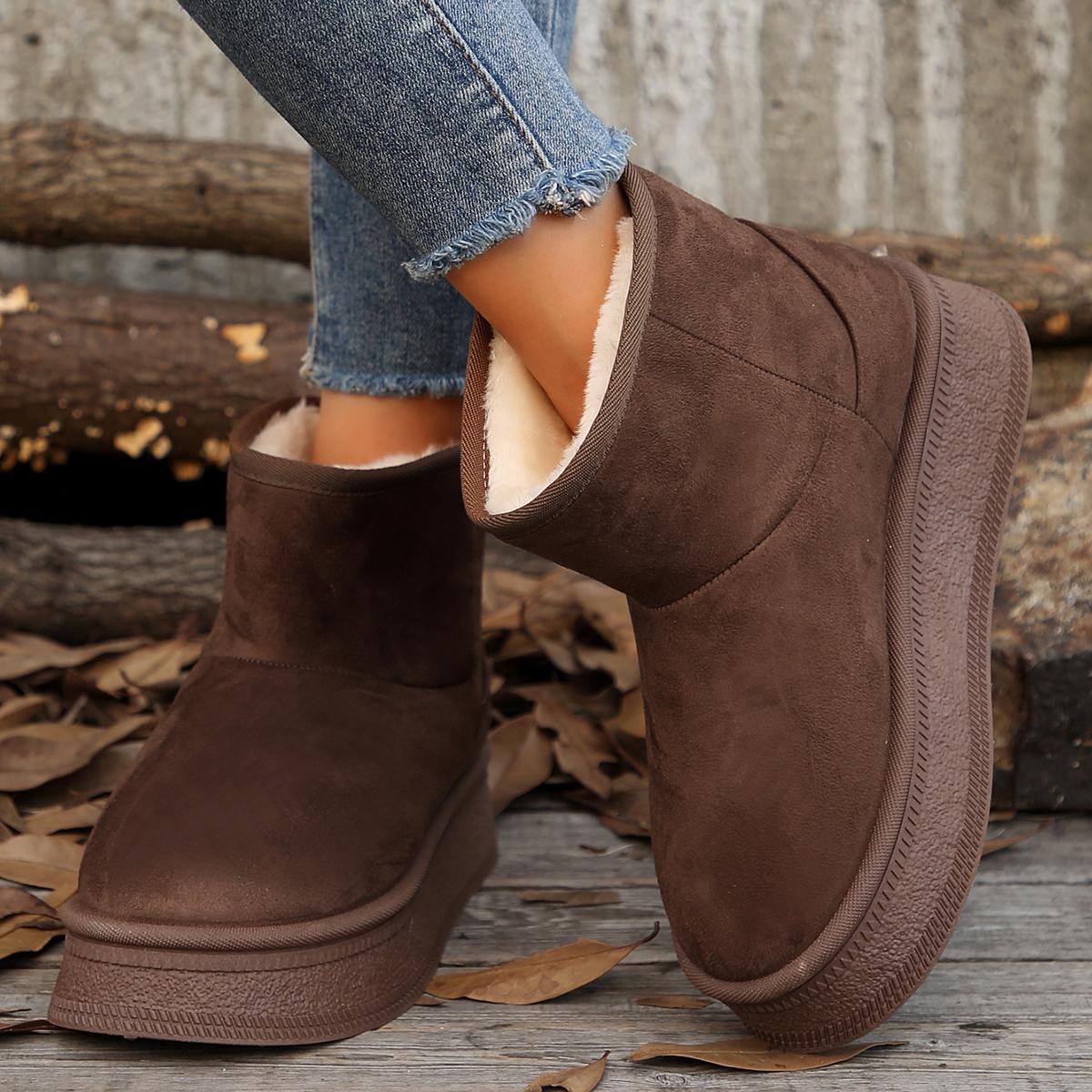 

Мода 2024 года, зимние женские утепленные плюшевые теплые зимние ботинки, толстая подошва, нескользящая хлопковая подкладка, женские однотонные ботильоны на платформе 42