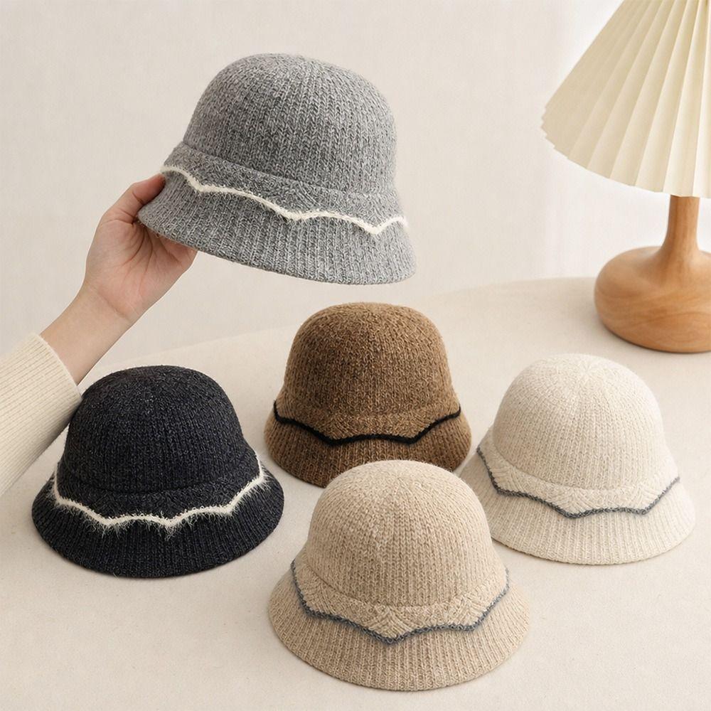Wool Knitted Fisherman Hat Cold-Proof Beanie Hat New Bucket Hat  Autumn