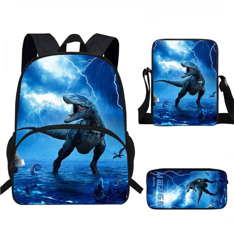 Kids Dinosaur Backpack Set Elementary School Oxford Fabric Ergonomic Back Support Breathable Lightweight 3-Piece Kit
