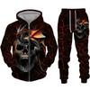 Sudadera con cremallera negra y pantalón con estampado 3D de calavera fresca, conjunto de chándal estilo gótico punk para hombre y mujer, conjunto de chándal 2026, disfraz de streetwear para Halloween