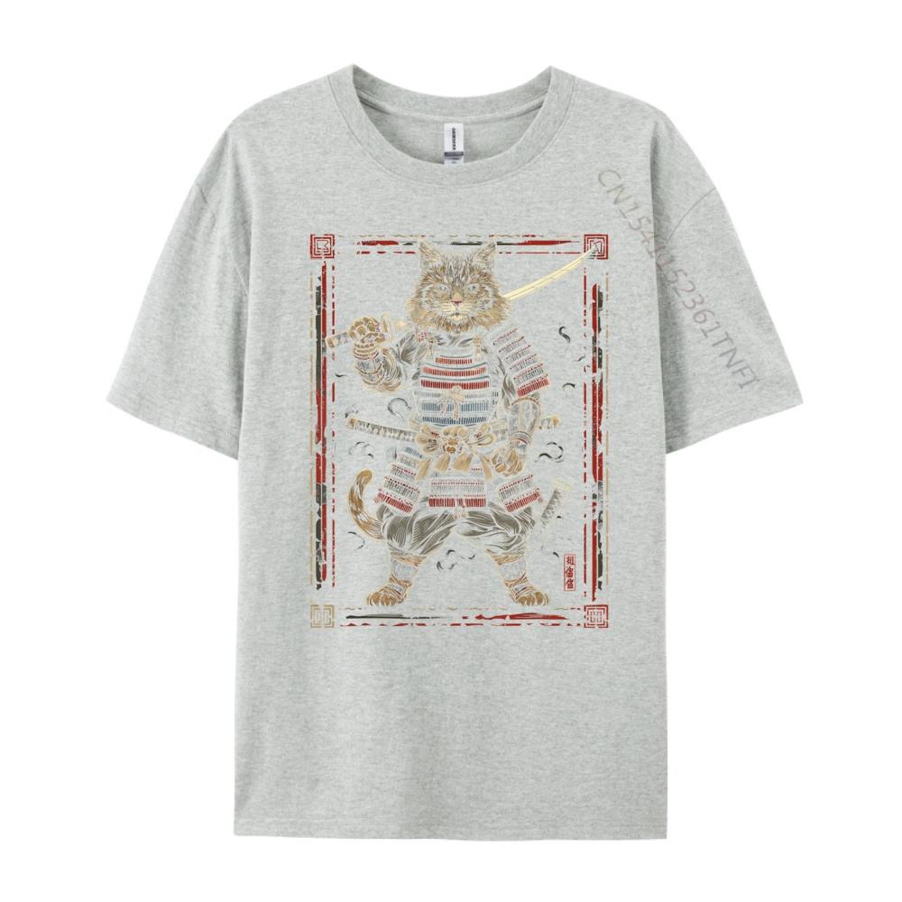 Cat Samurai Ninja Cat Samurai Art Ukiyo E Hiphop Streetwear Camiseta Masculina Korean Brand T Shirt Cotton Comfort Tshirt Crazy
