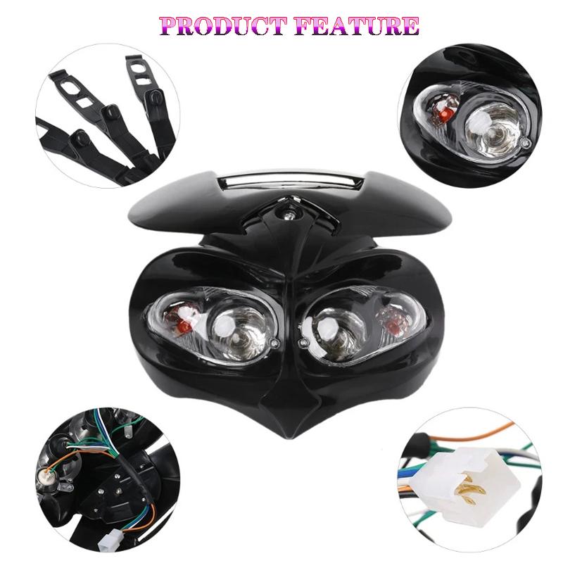 Racing Headlight Motorcyle Dual Head Lamp Led Fairing Light for Dirt Pit Bike ATV Hi Lo Beam Universal Motorbike 4 Eyes Headlamp