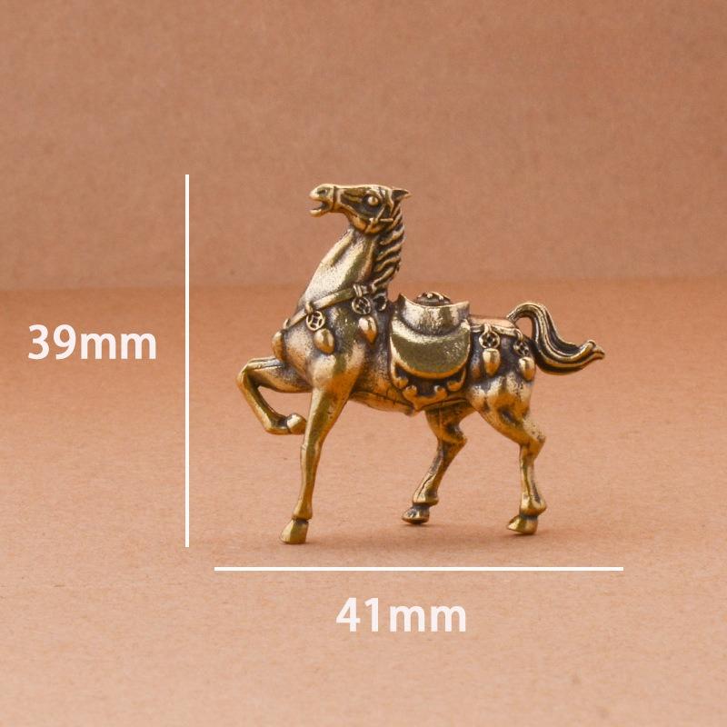 

Retro Brass Solid Long Tail Horse Figurines Miniatures Feng Shui Ornaments Copper Zodiac Animal Mini Desktop Decoration Crafts
