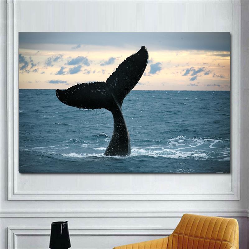 Natural Blue Whale Fish Tail Canvas Painting Wall Art Seascape Animal Killer Whale Posters and Prints for Living Room Home Decor