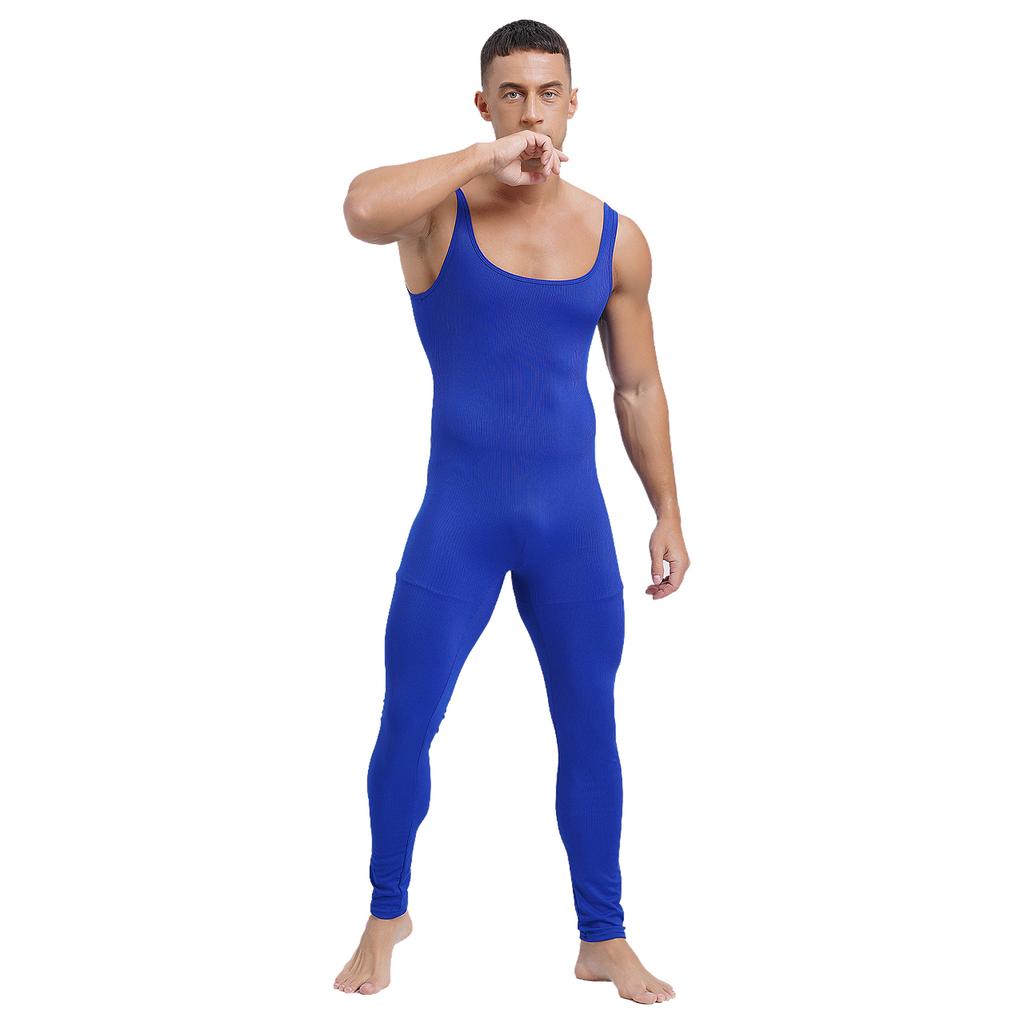 Tuta Monopezzo Senza Maniche da Uomo Design a Strisce Scollo Quadrato Stile Canotta Pantaloni Lunghi Tuta Sportiva