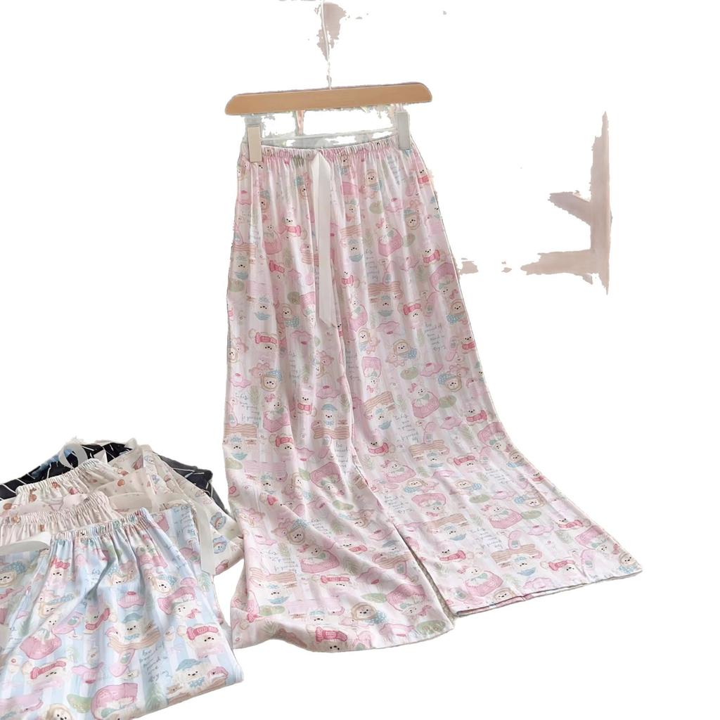 Lyocell Cotton Silk Lounge Pants for Women Breathable Straight Leg Casual Sleepwear Loose Comfortable Outdoor Wear