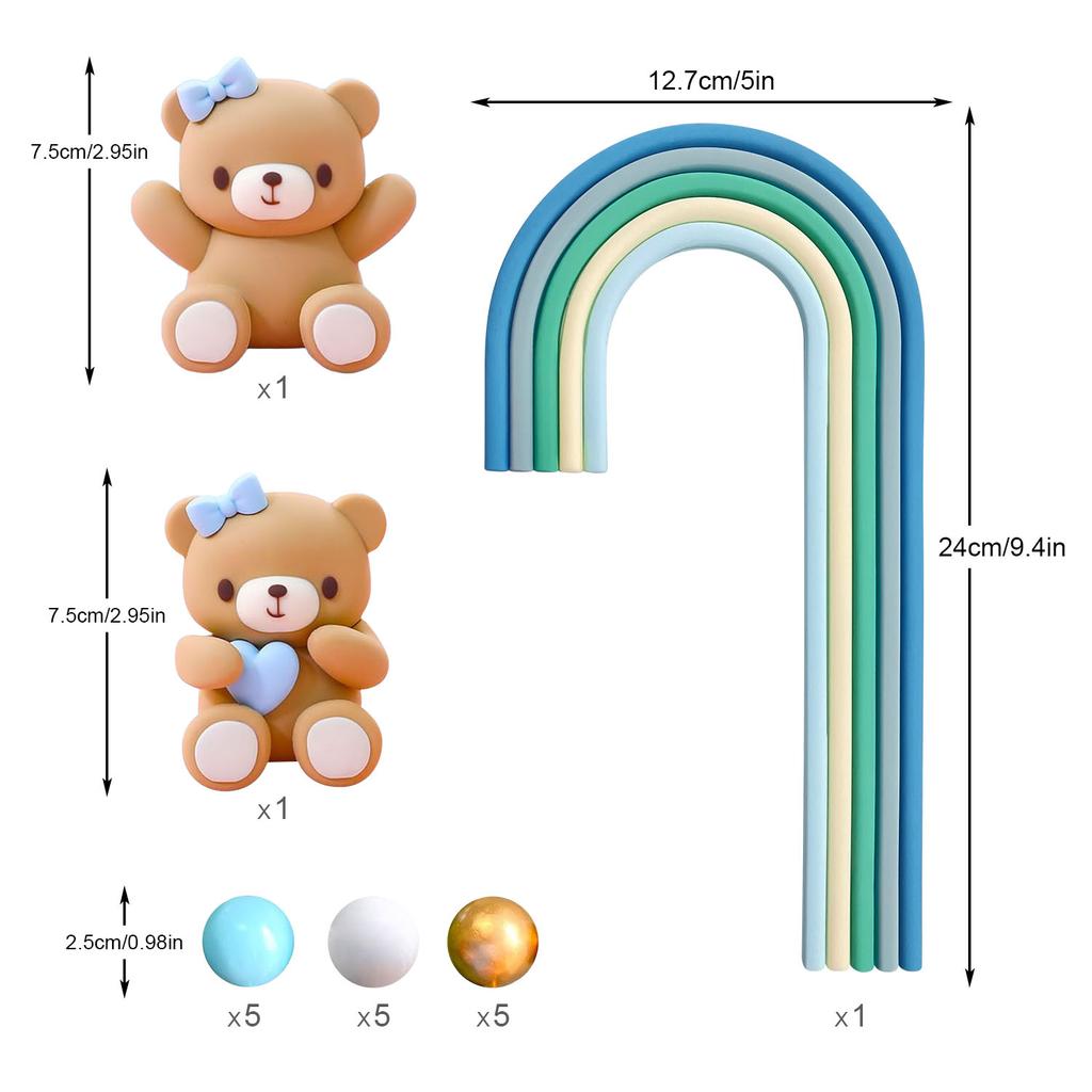 18 Stück Teddybär Kuchen Dekoration Regenbogen Teddybär Baby Showe Geburtstagstorte Dekoration Babyparty Baby Mädchen Kuchen Dekoration