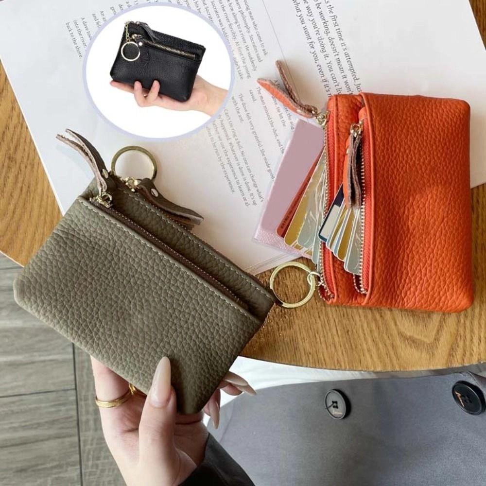 Zipper Small Cowhide Wallets Multi Card Slots Pu Coin Purse Elegant Lipstick Storage Bag  Women