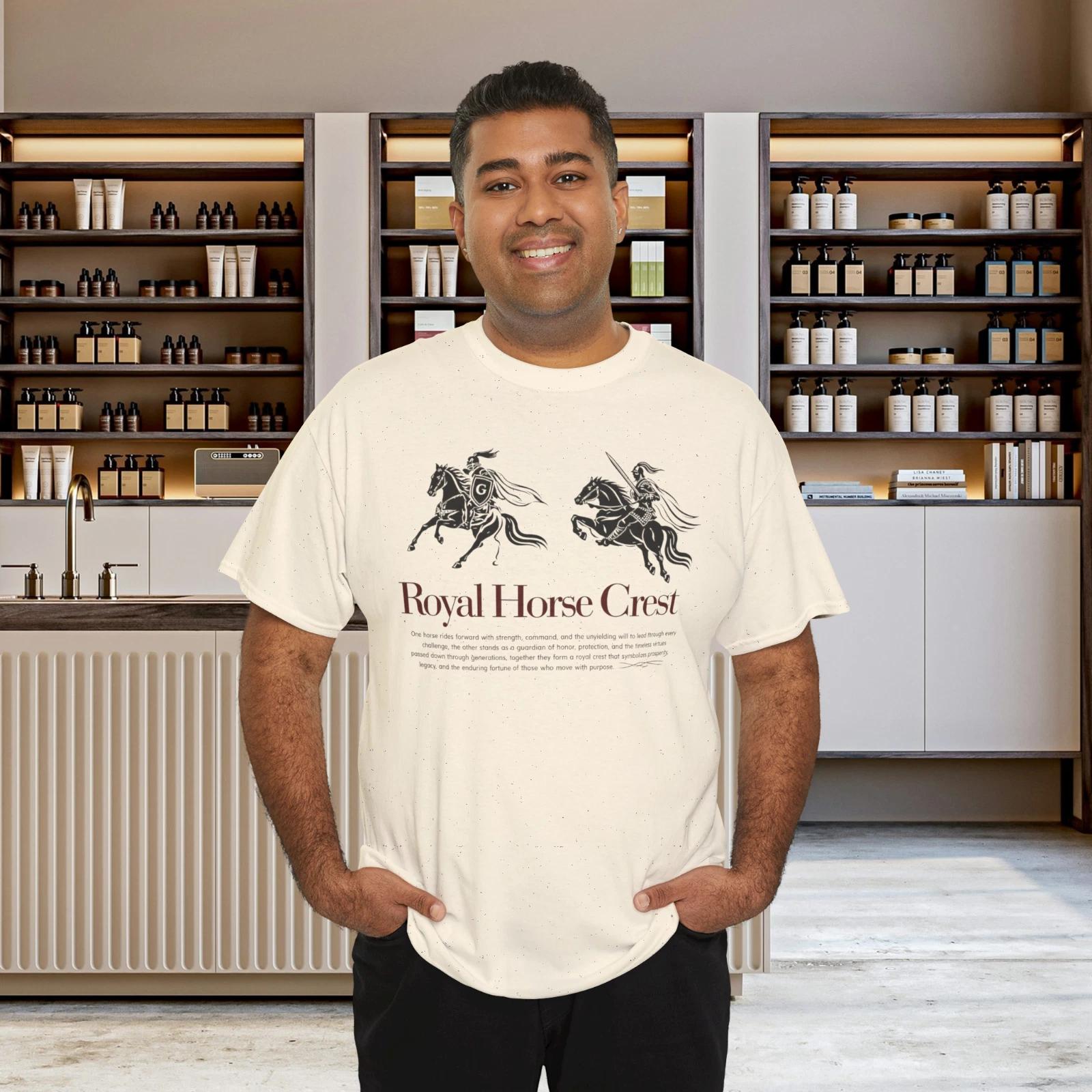 Royal Horse Crest Knight Riding Horse Medieval Heraldic Graphic T-Shirt 2XL