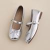 Silver Square Head Light Mouth Mary Jane Single Shoes Women's New Bow Buckle Belt Flat Shoes