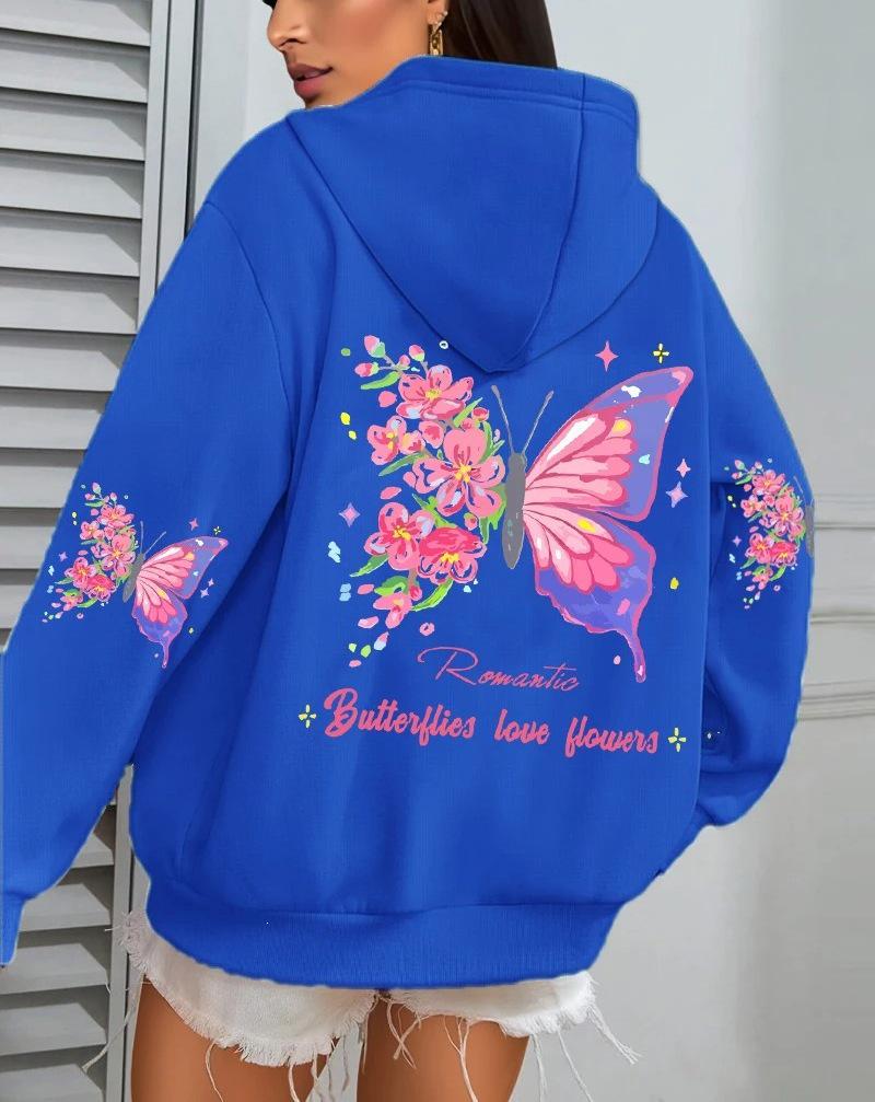 Farfalle Amore Floral Print Women's Autumn Fleece Hoodie